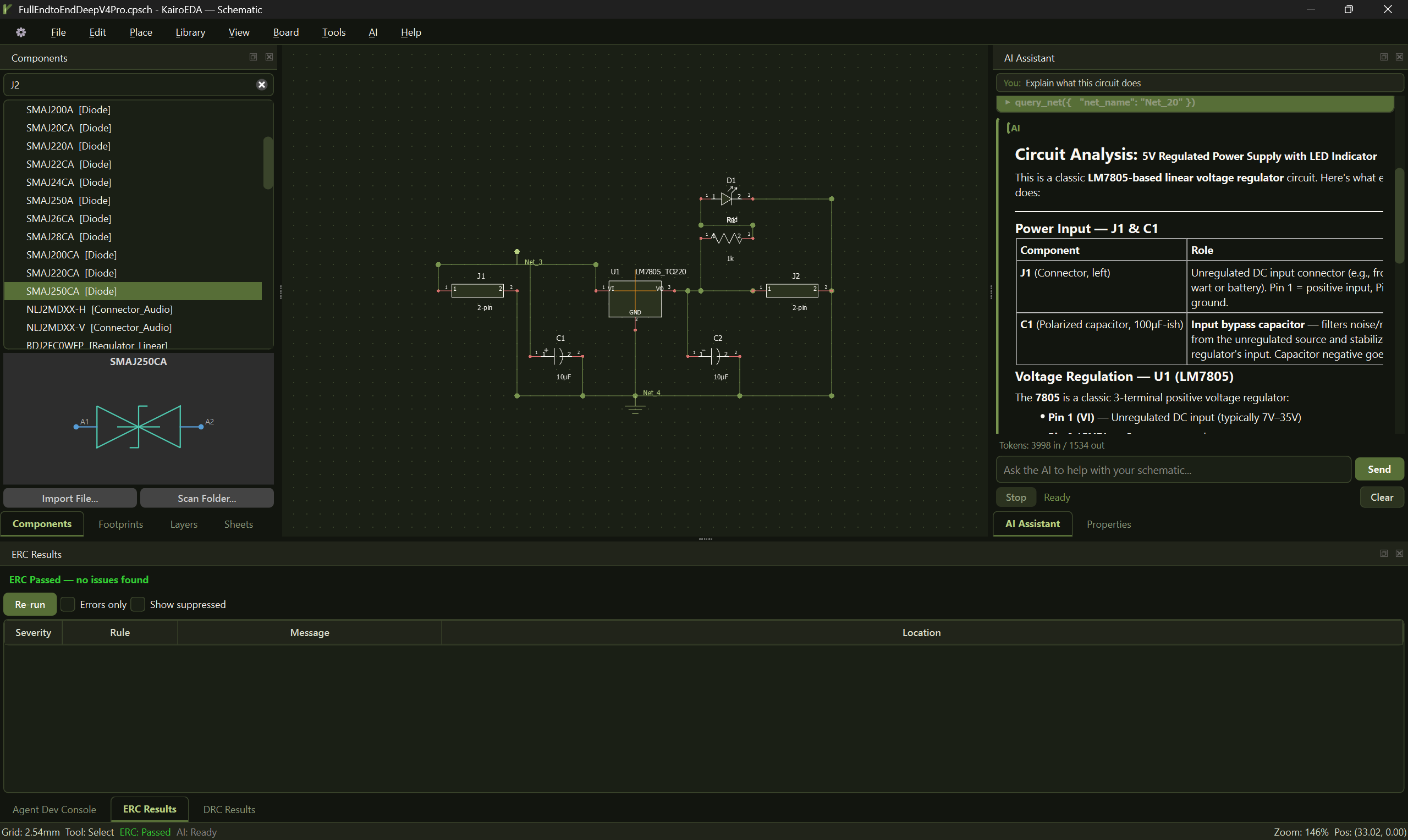 Kairo desktop interface showing a generated schematic
